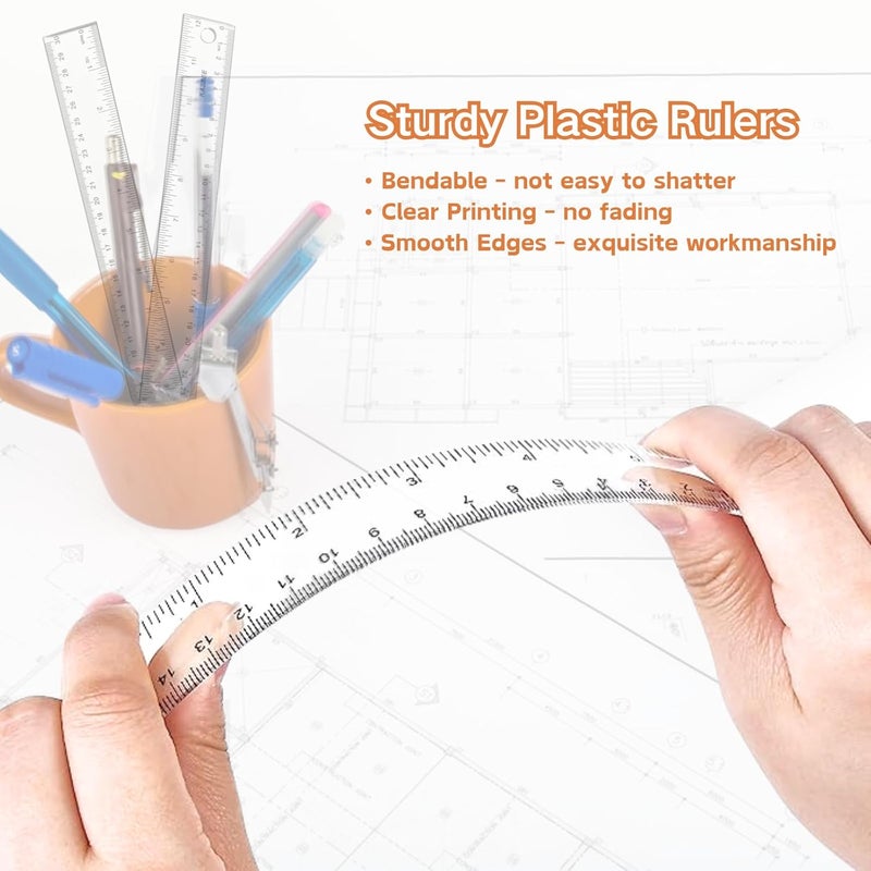 KASBEE Plastic Ruler 12 inch, Clear Rulers with Hanging Holes, Inches, Centimeters, Millimeters, Straight Measuring Tools for Students, School and Office, Pack of 2 - Image 4